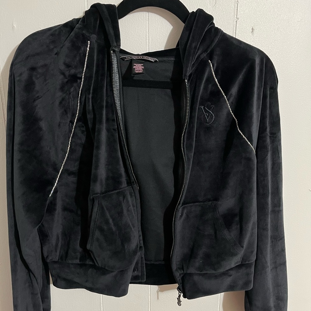 ‼️ JACKET & SWEATS ‼️Black Victoria’s Secret jumpsuit with rhinestones
